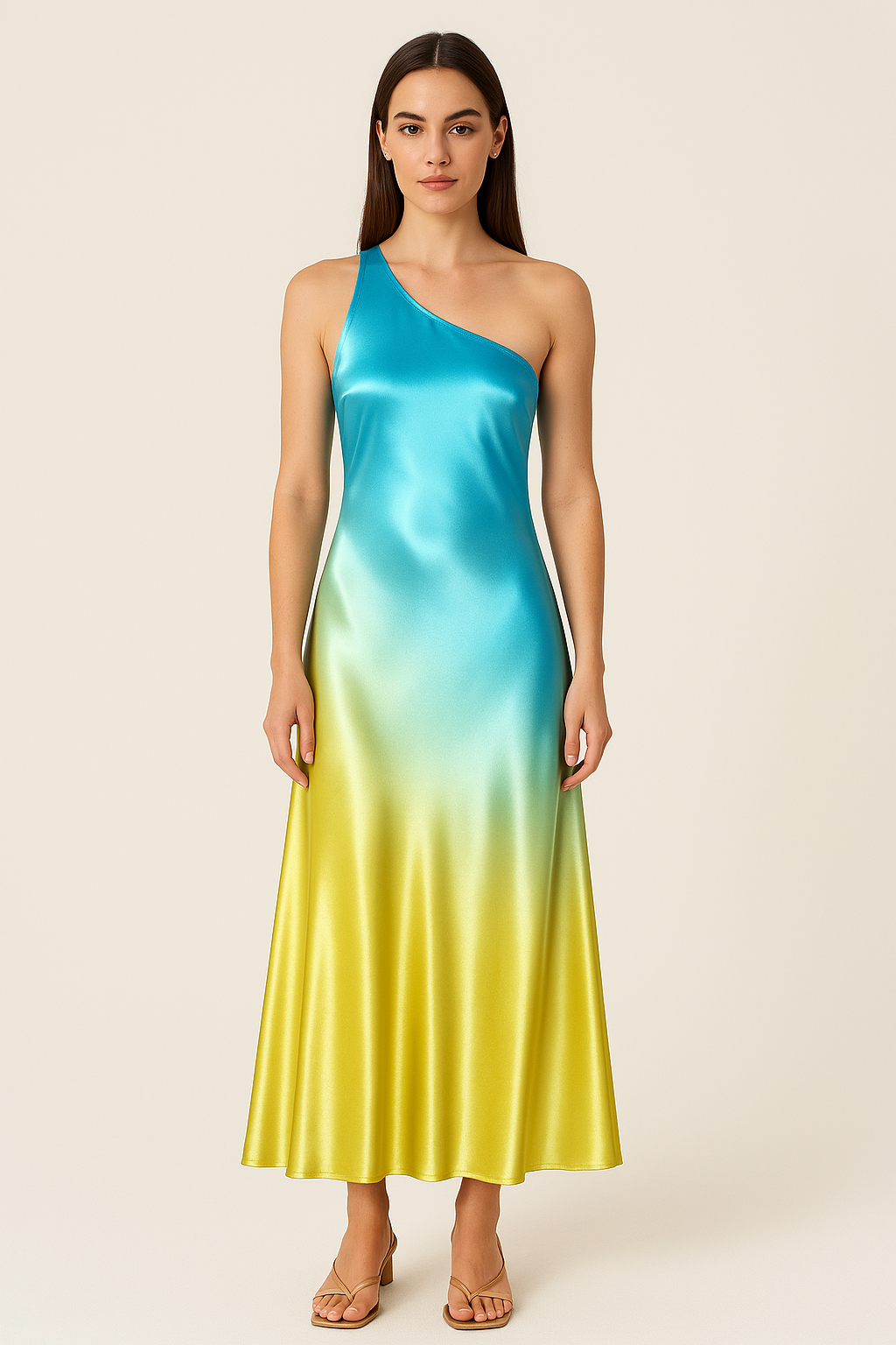 Golden Horizon Twist-Back Midi Dress