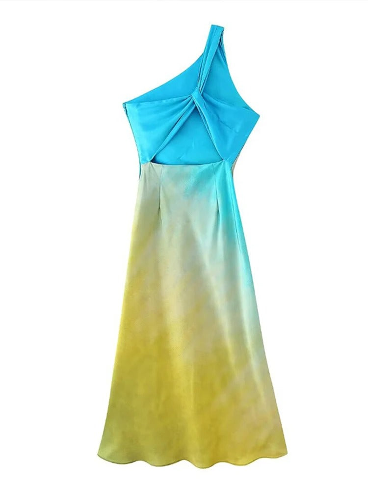 Golden Horizon Twist-Back Midi Dress