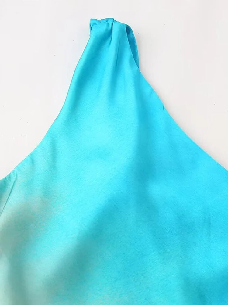 Golden Horizon Twist-Back Midi Dress