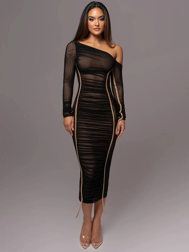 Midnight Muse Draped Contour Midi Dress