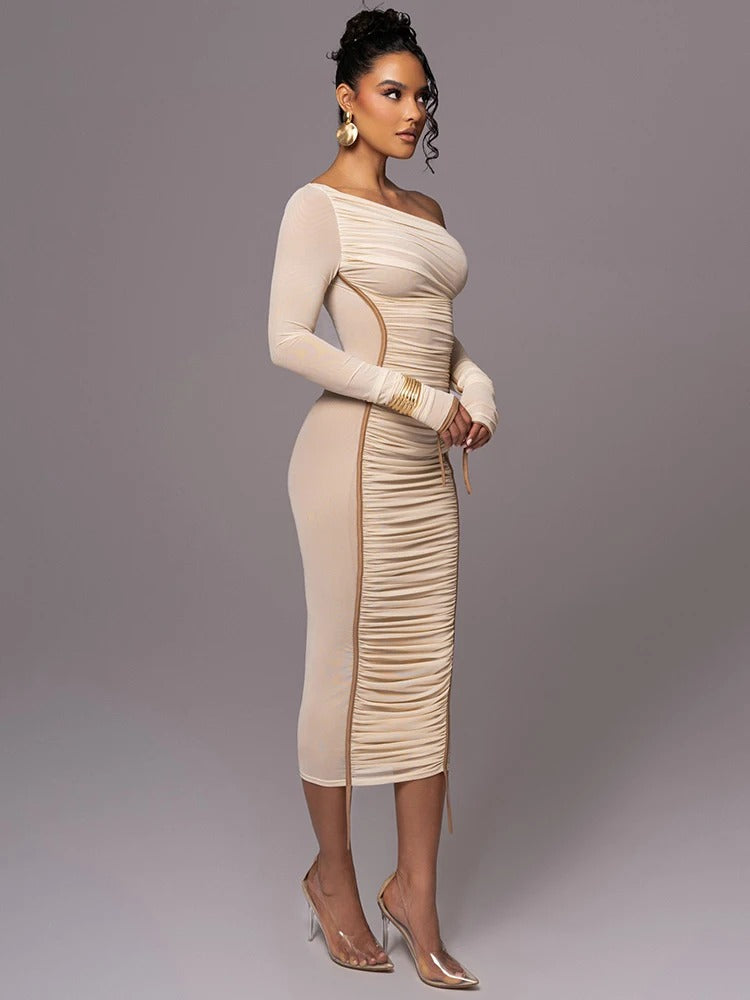 Midnight Muse Draped Contour Midi Dress