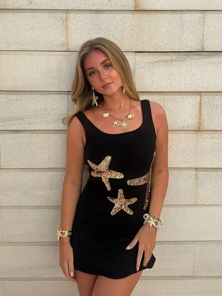 Ocean Starfish Embellished Mini Dress