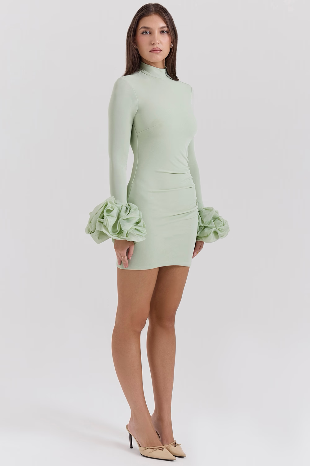 Regal Bloom Ruched Mini Dress
