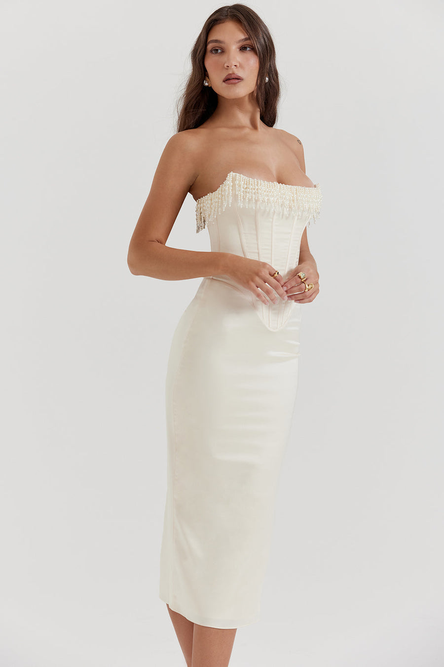 Romance Pearl Corset Midi Dress