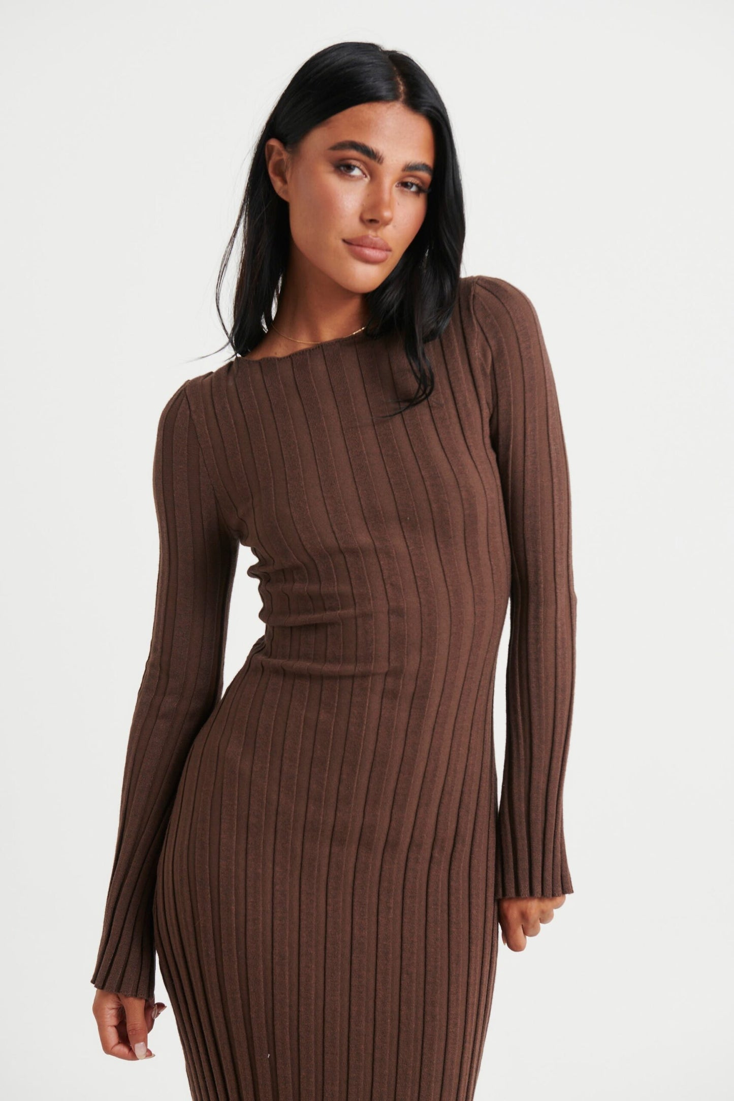 Serene Elegance Ribbed Knit Midi Dress