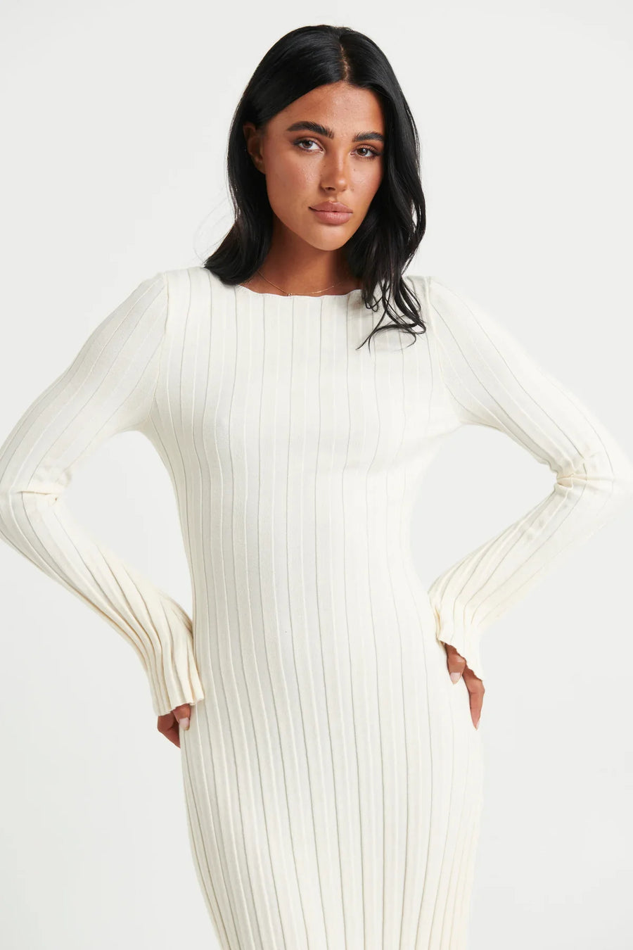 Serene Elegance Ribbed Knit Midi Dress