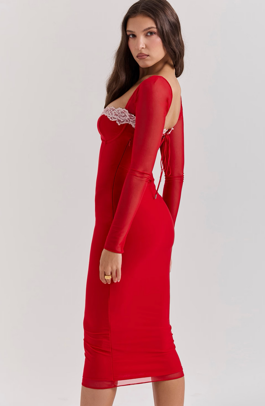 Scarlet Seduction Lace Midi Dress