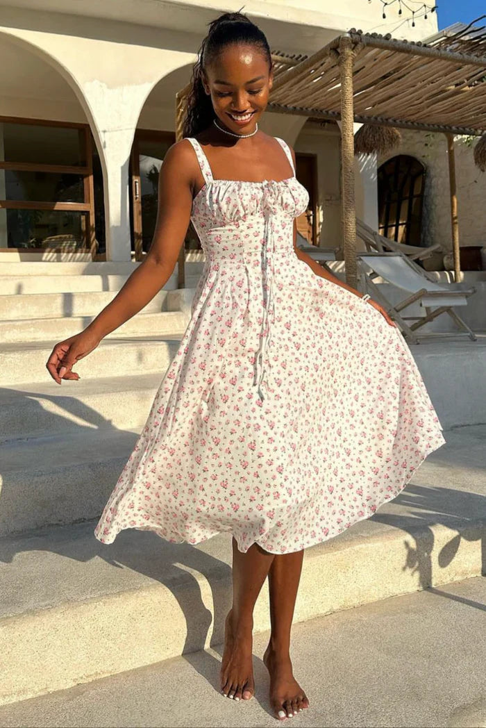 Garden Whispers Ruched Bodice Midi Dress