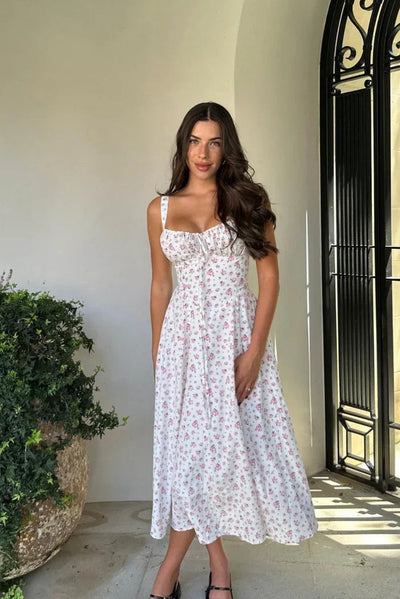 Garden Whispers Ruched Bodice Midi Dress