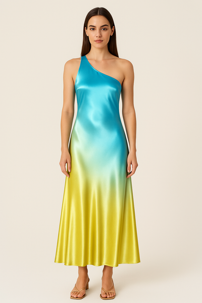 Golden Horizon Twist-Back Midi Dress