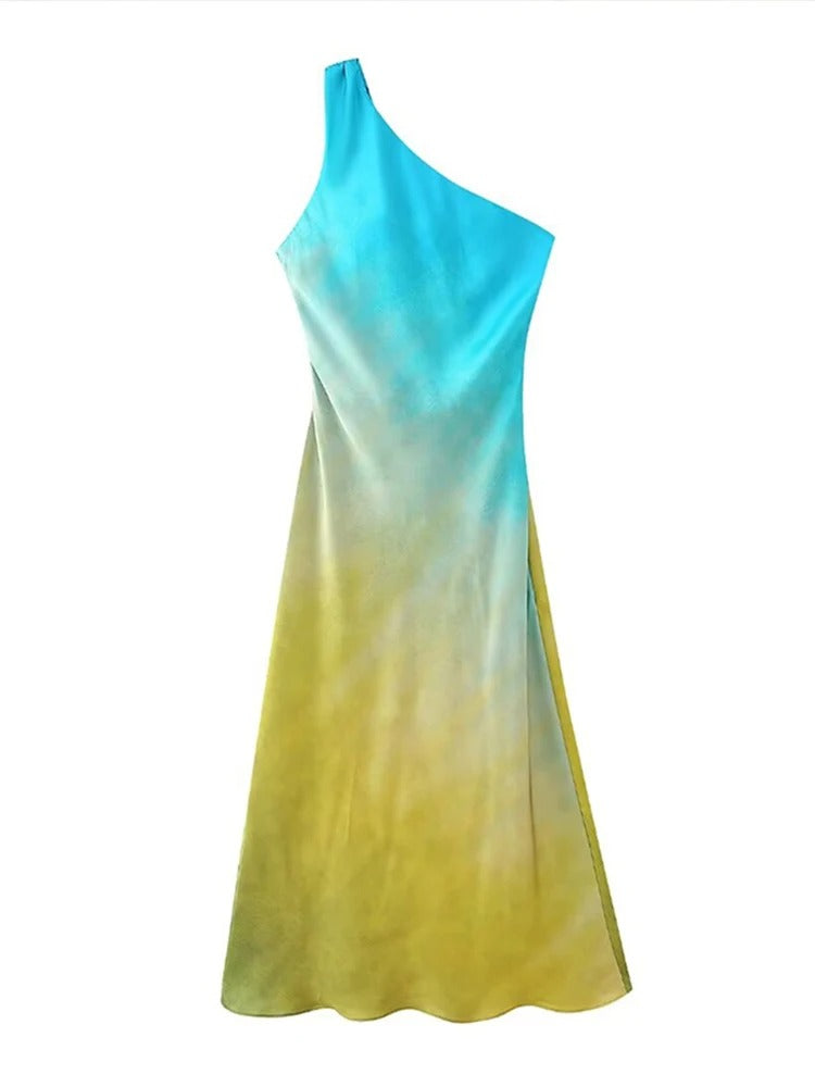 Golden Horizon Twist-Back Midi Dress