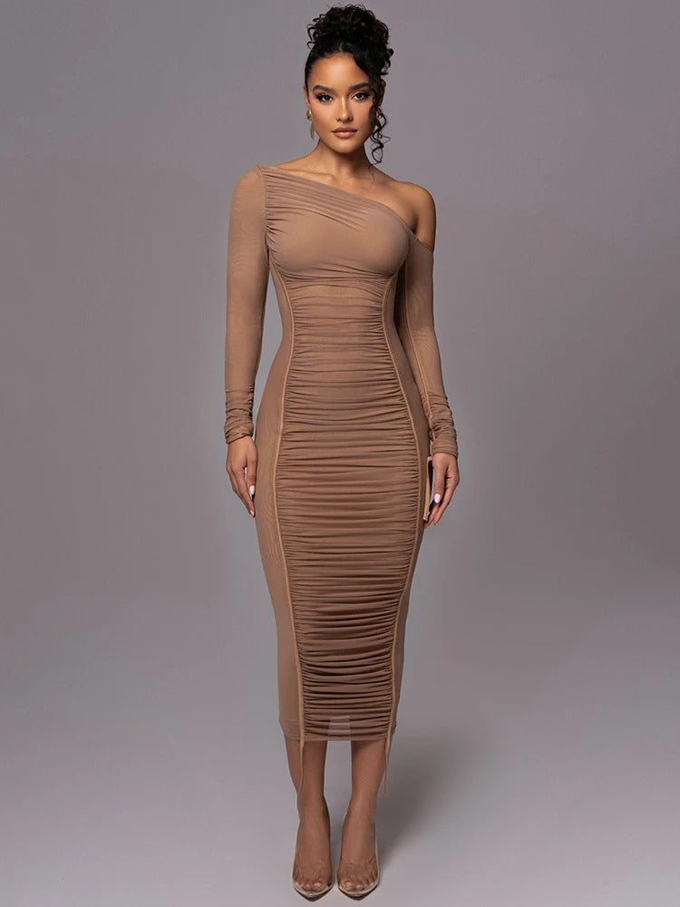 Midnight Muse Draped Contour Midi Dress