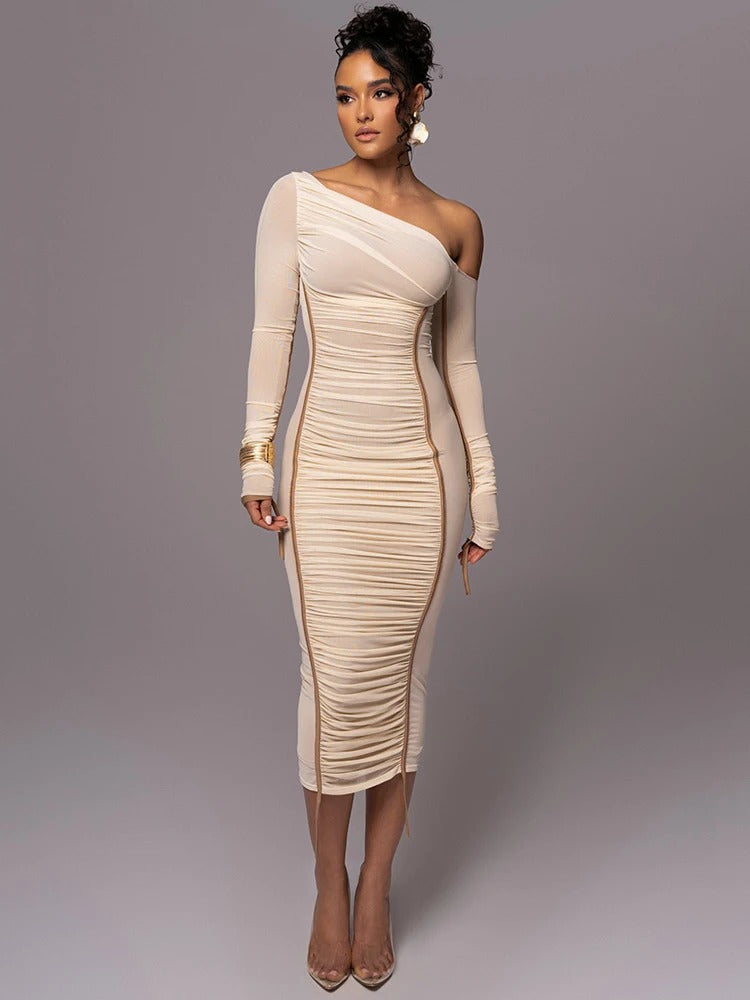Midnight Muse Draped Contour Midi Dress