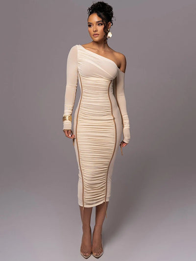 Midnight Muse Draped Contour Midi Dress