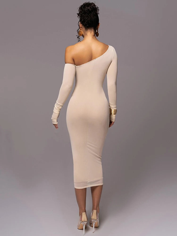Midnight Muse Draped Contour Midi Dress