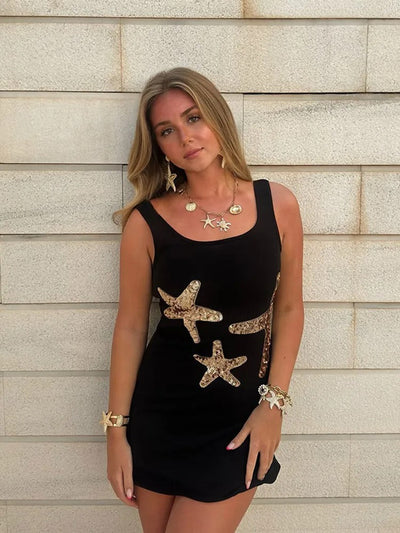 Ocean Starfish Embellished Mini Dress
