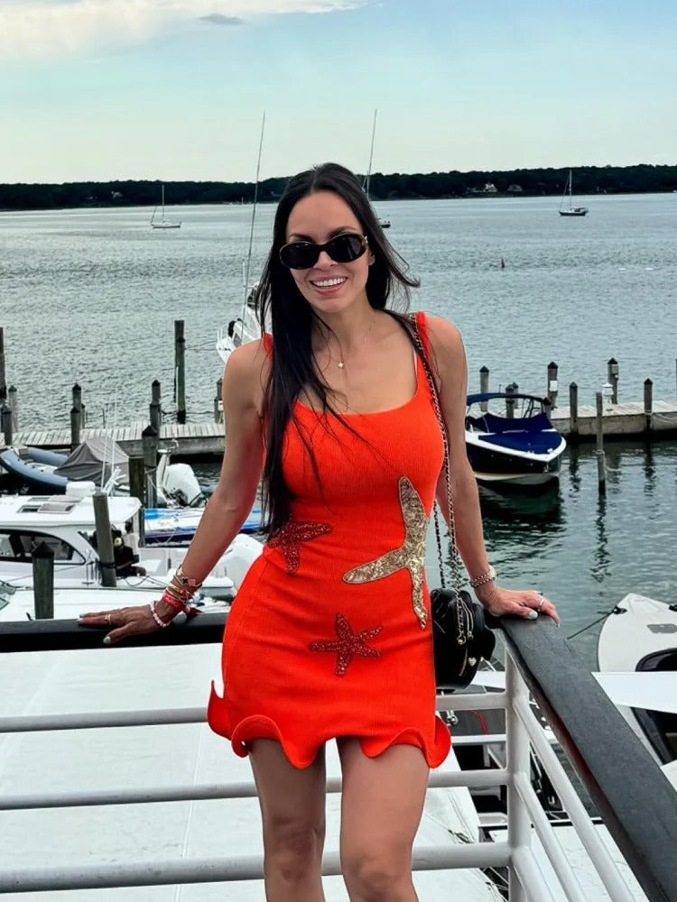 Ocean Starfish Embellished Mini Dress