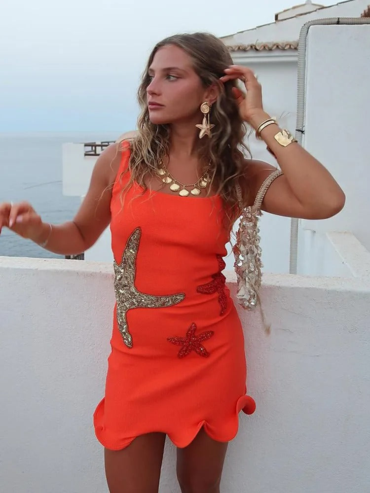 Ocean Starfish Embellished Mini Dress