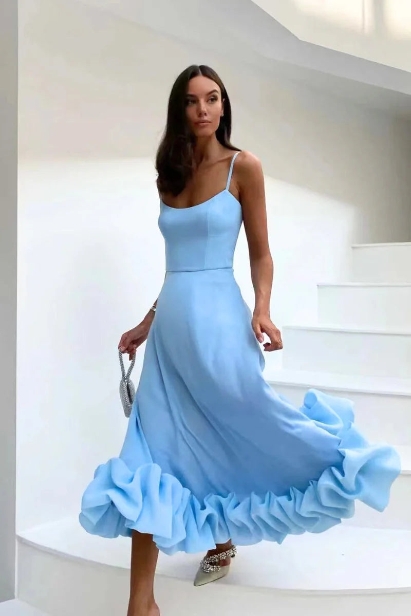 Serene Bloom Petal-Twist Midi Dress