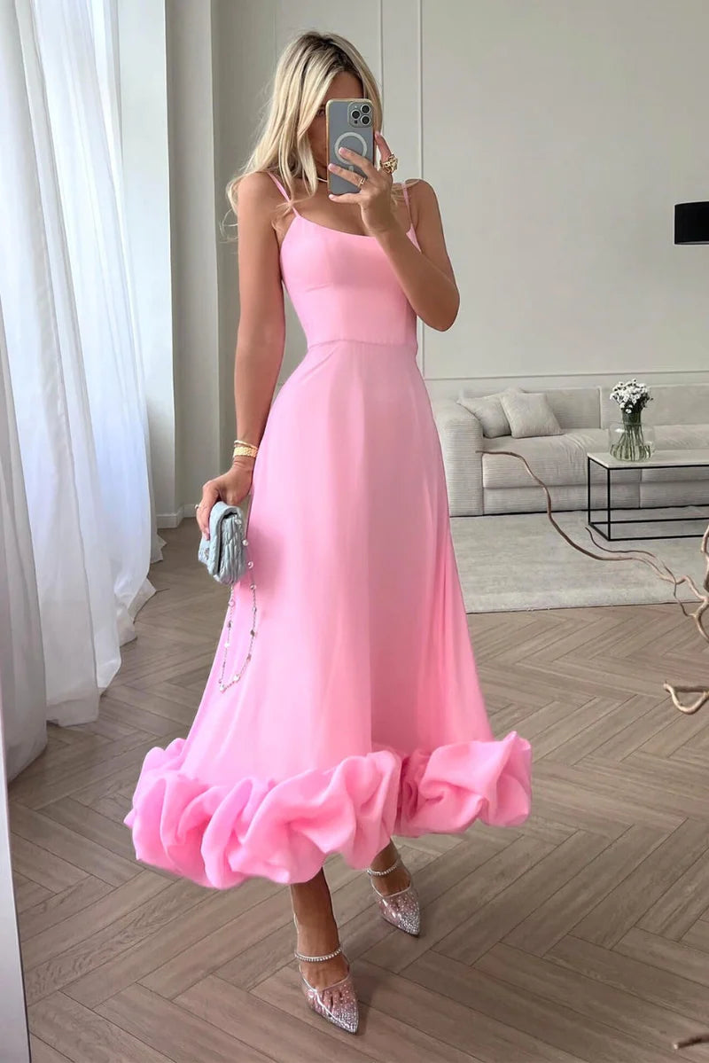Serene Bloom Petal-Twist Midi Dress