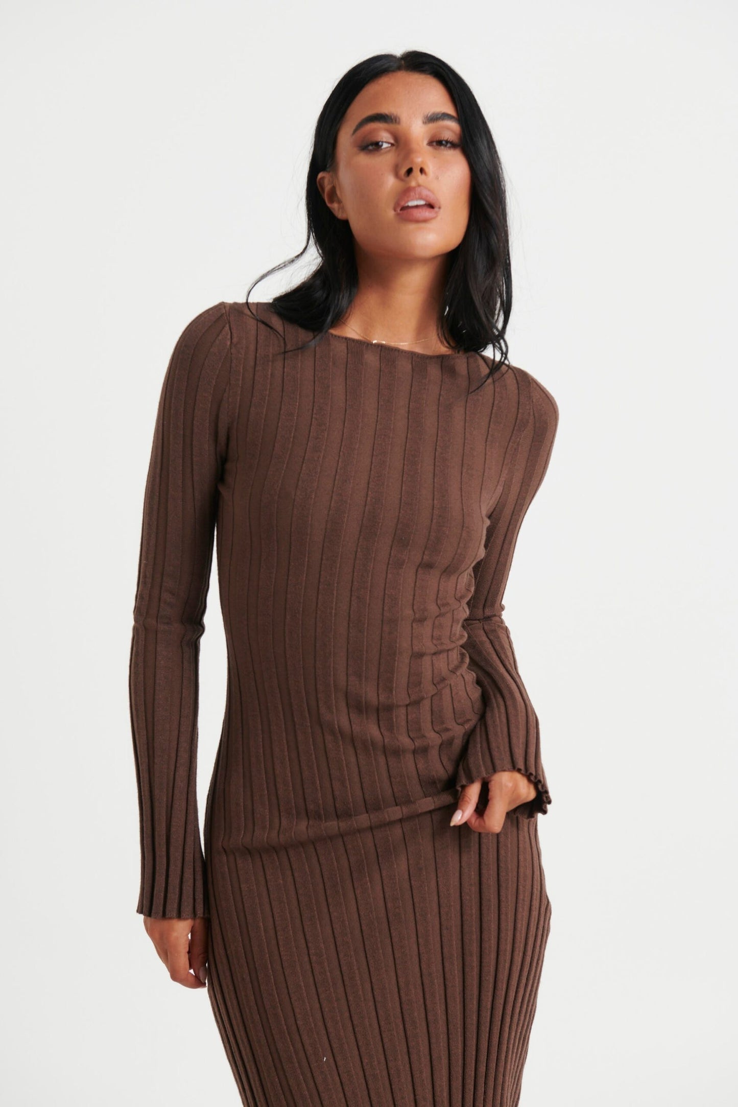 Serene Elegance Ribbed Knit Midi Dress